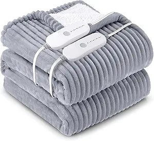 HYLEORY Heated Blanket Electric Queen, Soft Flannel Sherpa Heater 5 Heat Settings and 10 Hours Auto Shut-Off Heating Blanket ETL Certification Over-Heat Protection Machine Washable,Grey