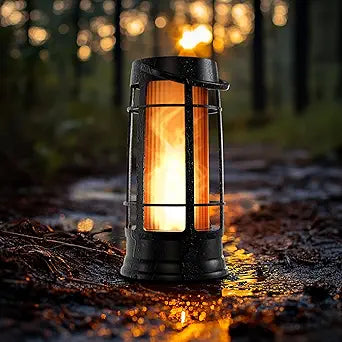 FoxFlame Metal Outdoor Solar Lantern, Flickering Solar Lanterns Outdoor Waterproof with Patented LED, Outdoor Lanterns for Porch, Patio, Garden, Tabletop, Hanging Use, Matte Black (1 Pack)