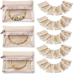 VLANDO Jewelry Travel Case,Travel Jewelry Organizer with Clear Velvet Jewelry Bags Zipper Pouch for Women Girl Gift 33Pcs