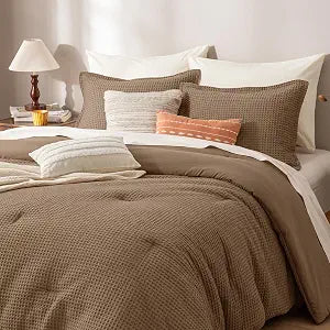 PHF Ultra Soft Waffle Weave Comforter Set King Size, 3 Pieces Lightweight Breathable Comfy Bedding Set, Comfy Textured 1 Comforter with 2 Pillow Shams, Mocha