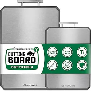 Freshware Titanium Cutting Board for Kitchen, Set of 2, Double Sided Cutting Boards, Pure Titanium/PP, Chopping Board with Juice Grooves, Dishwasher Safe, Medium 12.1" by 8.3" and Large 16.2" by 11"