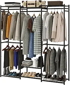 Wardrobe Closet Tall Size, Clothes Rack with Hanging Areas and Storage Shelves, Closet Organizers and Storage, Free Standing Clothing Rack