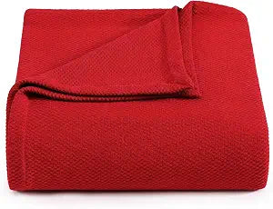 Tommy Hilfiger - Queen Cotton Blanket, Textured Pique Weave Bedding, Medium Weight Soft Blanket, Anti-Pilling & Fade Resistant, Ideal for Layering, Oeko-TEX Certified (Red)