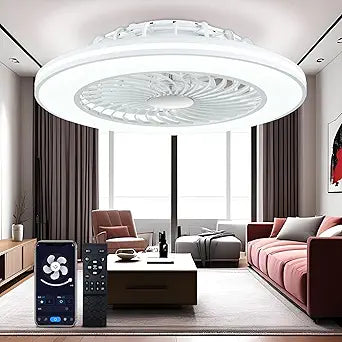 24'' Low Profile Bladeless Ceiling Fans with Lights, Remote/APP Control, 3CCT Dimmable, Flush Mount Ceiling Fan with 6-Speed Reversible for Bedroom Living Room