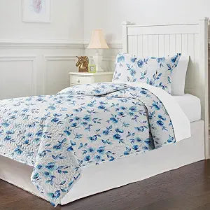 Pointehaven Water Petals White Cotton Percale 2 pc Quilt Set, Twin/Twin Extra Long