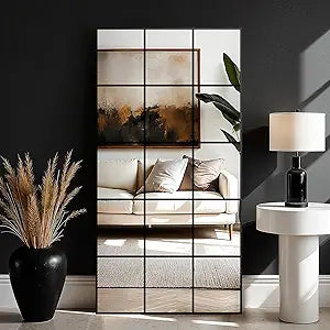 Window Mirrors for Wall Decor, Large Wall Mirrors Decorative Window Pane 28 x 55, Rectangular Metal Framed Wall Mounted Mirrors for Bedroom, Living Room, Dining Room, Entryway, Bathroom