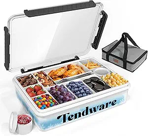 Chilled Snackle Box Container with Ice Pack, Divided Tray with Clear Lid & Bag, 8+Hrs Cooling, Beach Road Trip Essential for Family, Travel Snack Container for Picnic Camping Tailgate, Gifts for Women
