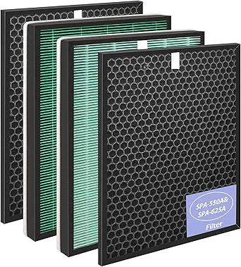 SPA-550A Filter Replacement Compatible With Rabbit Air BioGS 2.0 Air Purifiers, Model SPA-550A and SPA-625A, 2 True HEPA(H13) Filters + 2 Activated carbon Filters