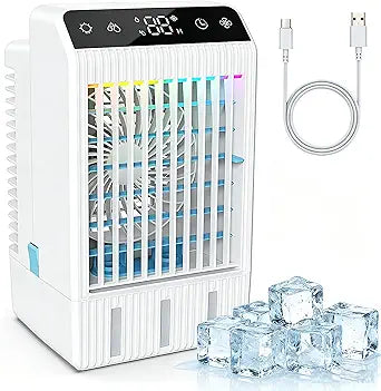 Portable Air Conditioners: Mini AC Fan Swamp Evaporative Cooler with 1000ML Water Tank USB Powered Personal Car Air Conditioner for Room Bedroom Office Camping Tent