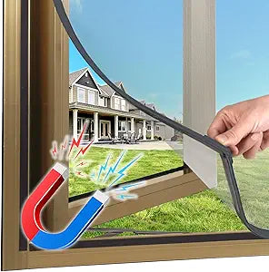 Magnetic Window Screen, DIY Window Screen for House Adjustable Fiberglass Mesh Dark Grey Frame Grey Net Self Adhesive Easy Installation (48"x72"(122x183cm))