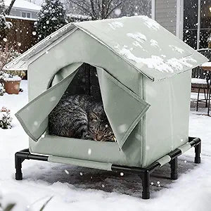 Elevated Cat House for Outdoor - Weatherproof Feral Cat Shelters for Winter, Waterproof Pet House for Keeping Outdoor Cats Warm