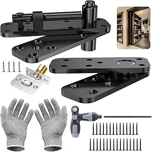 Hidden Door Hinge Pivot Hinge, 570LBS Load-Bearing Heavy Duty Pivot Door Hardware for Hidden Door Bookcase, Hinge Kit 360 Rotation Invisible Door Hinges for Secret Door (Black)