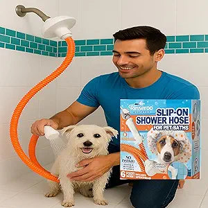 Rinseroo Dog Shower Attachment Hose  Slip-On Pet Sprayer with 6ft Hose  No Tools Handheld Dog Bathing & Grooming Shower Head for Easy Pet Baths, Seniors & RV Use