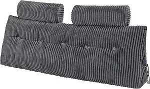 VEVOR Headboard Pillow, Queen Size Wedge Headboard Pillow with 2 Side Pockets and 2 Headrests, Bed Wedge Pillow with Washable Flannel Cloth, for Reading, Gaming, Resting, Working in Bed, Grey