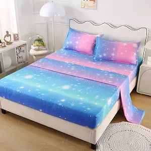 Rainbow Galaxy Sheet Set Full Size, 4-Piece Bedding with Glitter Star Ombre Design - Ultra-Soft Microfiber for Kids, Girls, Teens (Vibrant Blue, Full)