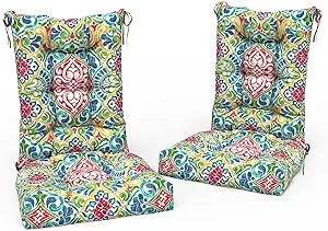 LVTXIII 2 Pack Outdoor Rocking Chair Cushion Set, Patio Fade and Water Resistant Tufted Seat Cushions with Ties for Rocking Chairs Use, 38x17x3, Damask Red