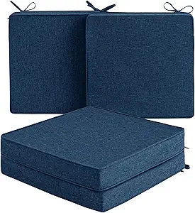 Outdoor Chair Cushions, Water-Resistant & Fade-Resistant, Patio Furniture Square Seat Replacement Chair Pads with Ties, Removable Cover, Non-Slip Bottom, Set of 4, 19 x 19 Inch, Navy Blue