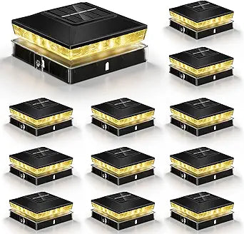Solar Post Cap Lights 12 Pack, IP65 Waterproof Outdoor Fence Post Solar Lights for 3.5x3.5 & 4x4 Wood/Vinyl Posts, 10-12 Hours Upgraded Warm/Cool White Glow for Garden/Patio/Porch - Black