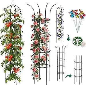 100% Metal Obelisk Garden Trellis 6.6 Ft Tall Plant Support for Climbing Vines, Flowers Stands,Rose Bush Round Trellis for Pots Metal Plant Trellises for Clematis Vine Jasmine Outdoor Indoor,2 Pack