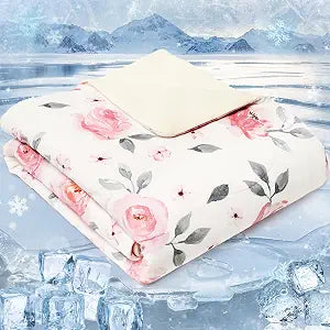 PHF Soft Cooling Throw Blanket for Hot Sleepers,Cozy Breathable Blanket for Girls, Q-MAX>0.45 Absorb Body Heat & Dual-Sided Cool Design, Ideal Gift for Kids, Floral, 50"x60"