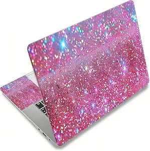 Laptop Skin Sticker Decal, Universal Reusable Vinyl Laptop Cover for 12" 13" 13.3" 14" 15" 15.4" 15.6" Notebook PC, Waterproof Scratch-Resistant with 2 Wrist Pads, Easy to Apply & Remove,Pink Sparkle