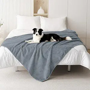 Smiry Waterproof Dog Bed Blanket, Leakproof Pet Throw Blanket for Bed Couch Sofa, Reversible Sherpa Fleece Furniture Protector Cover for Small Medium Large Dogs Cats (Grey, 60x80 inches)