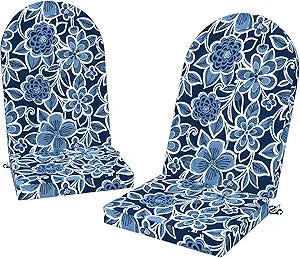 Outdoor Foam Adirondack Cushion, Water Repellent Foam Cushion for Adirondack Chairs Patio Furniture, 44 x 19 Inch, Flower Navy