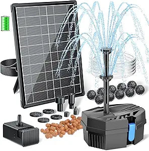 POPOSOAP Solar Fountain Pump with Pond Filter Kit Built-in 3000mAh Battery Backup, 8W Solar Water Fountain Pump, Pond Filters for Outdoor Ponds Bird Baths DIY Water Feature