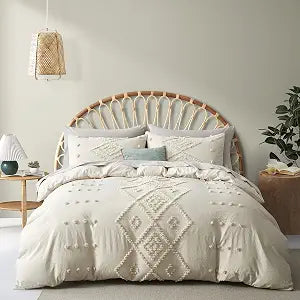 Oli Anderson Tufted Boho Queen Duvet Cover Set, Beige, 3 Pieces