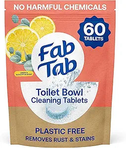 Fab Tab Bowl Cleaning Tablets - Drop-In Formula Removes Rust & Lime Buildup, Lemon Eucalyptus Scent, Septic System Compatible, Individually Wrapped