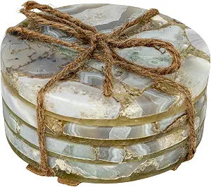 Creative Co-Op Round Agate Coasters, Multicolor, Set of 4
