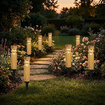 Solar Pathway Lights, 8 Pack LED Solar Lights Outdoor Waterproof, Wood-grain Color Style, Warm Yellow Light Auto On/Off, Solar Pathway Lights for Your Garden, Landscape, Path, Yard, Walkway Decor