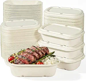 50 Pack 34 oz Disposable Meal Prep Containers with Lids, BPA-Free Eco-Friendly Paper Meal Prep Containers with Lids, Microwave & Freezer Safe, Takeout Food Storage Boxes for Daily Use