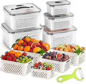 5 Pack Fridge Organizer for Fruit  Upgraded Airtight Containers with Vent & Handle Lids, Fruit Vegetable Storage Containers, BPA-Free Plastic Produce Keepers for Berry & Meat, Keeps Food Fresh Longer