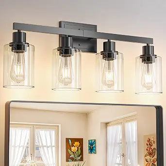 Hasipu Modern Bathroom Light Fixtures, 4 Light Black Vanity Lights