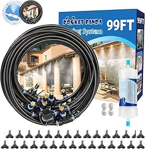 Misters for Outside Patio, Outdoor Water Misting Cooling System w Filter,99FT|30M. Backyard Mist Kit for Garden, Greenhouse, Fan,Deck,Umbrella,Canopy,Pool,Porch,Trampoline,Park,BBQ Party Accessories