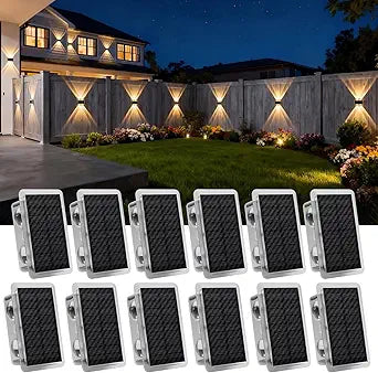AUDLES Solar Fence Lights Outdoor Waterproof IP65, 3 Color Modes New Up Down Glow Solar Powered LED Wall Pack Lights for Outside Backyard, Deck, Step, Patio, Railing and Home Improvement - 12 Pack