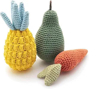 Nina Woof Organic Cotton Squeaky Dog Toy Set  Fruits & Veggies Pack