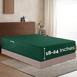 Elegant Comfort 1500 Premium Hotel Quality 18-24 Inches Deep - Extra Deep Pocket Single Fitted Sheet for High Mattress, Luxury and Softest, Smart Pocket - Wrinkle Free, King, Hunter Green