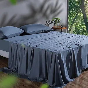 Tencel Sheet Set Queen Size, 100% Eucalyptus Lyocell, Breathable & Cooling Sheets, Deep Pocket Up to 16 Inch, Silky Soft, Ideal for Hot Sleepers - 4PC (Queen, Navy)