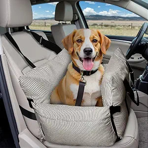 Dog Car Seats for Small/Medium Dogs Under 40 lbs - Elevated Pet Seat with Safety Belt, Non-Slip Base, and Storage Pockets for Car Travel,Brown