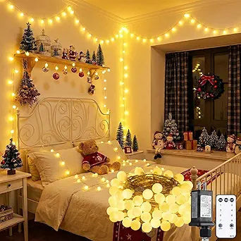 100 LED Shatterproof Globe String Lights, 43ft Warm White Fairy Lights Plug in with Remote Timer Dimmer, 8 Modes Waterproof Indoor Outdoor Lights for Bedroom Classroom Christmas Tree Party Decor