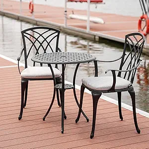 3 Piece Patio Bistro Set with Cushions, Outdoor Bistro Table and Chairs Set of 2 with Umbrella Holes, All Weather Bistro Table Set for Garden Porch Pools