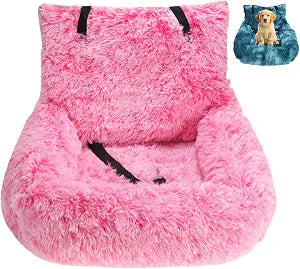 Dog Car Seat, Pets Travel Bed with Soft Removable Cushion, Safe Comfortable Washable Car Seat for Pets, Easy to Install in All Vehicles, Rose Red