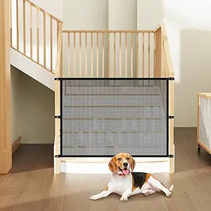 Dog Pet Mesh Safety Barrier for Stairs - Baby Gate for Stairway - No Drilling Puppy Barrier for Indoor - Banister to Banister