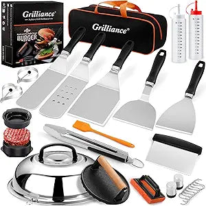 Grilliance 27pcs Griddle Accessories Kit for Blackstone, Professional Hibachi Flat Top Grill Tools, Enlarged Spatula Gift Set with Basting CoverBurger Press Patty Maker for Outdoor BBQ Teppanyaki