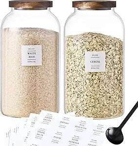 2 PCS Large Glass Jar With LidGlass Food Storage Jars for Flour,Sugar,Coffee,Rice, WalnutNutsand More(1 gallon/4000 ml)