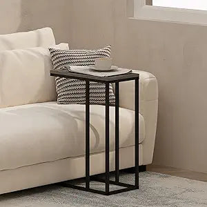 Furinno C-Shaped Side Table, Metal Frame End Table, Night Stand, Bedside Table, for Living Room, Bedroom, French Oak Grey