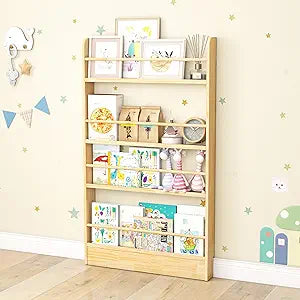 4 Tier Behind The Door Bookshelf, Space Saving Behind The Door Bookcase Wooden Kids Book Shelf for Bedroom Living Room Study White (120 * 70-Wood)
