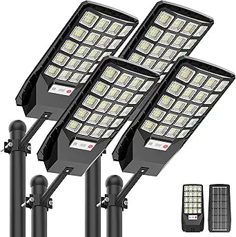 OKPRO Solar Lights Outdoor Waterproof - 320 Solar Street Lights Outdoor IP66 Waterproof, 6500K Dusk to Dawn, Motion Sensor with Remote Control for Yard 4-Pack
